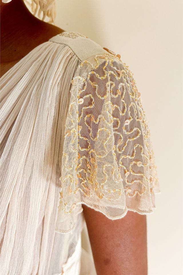 1920s Cream Silk Sequin Shoulder Dress Selected by orange juice only. #2