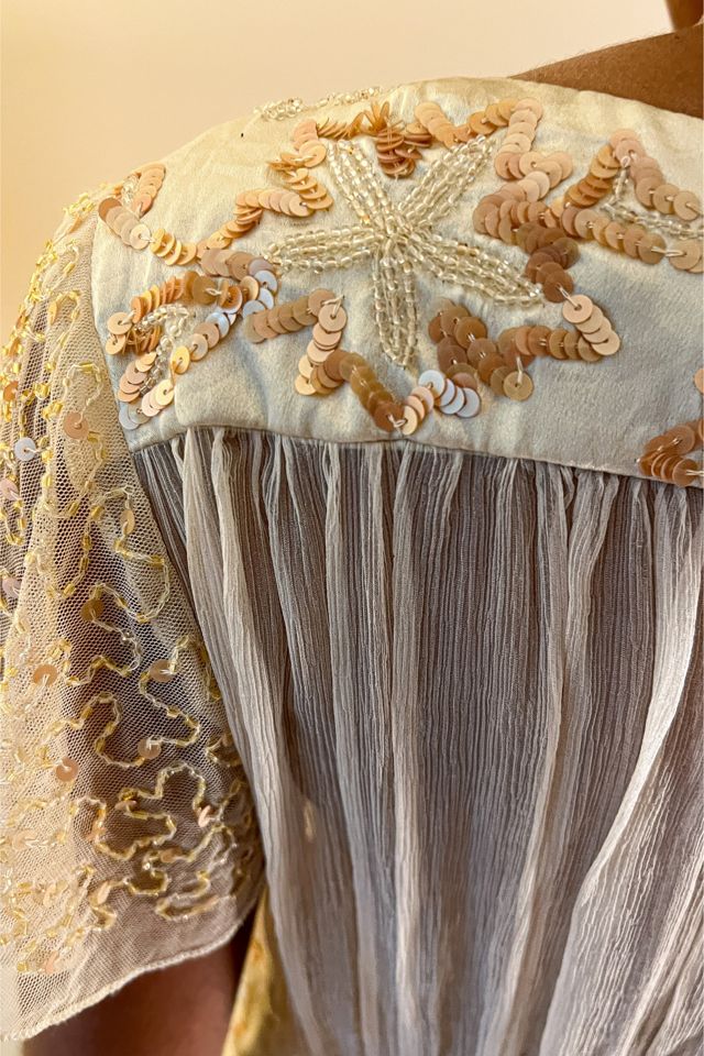 1920s Cream Silk Sequin Shoulder Dress Selected by orange juice only. #3