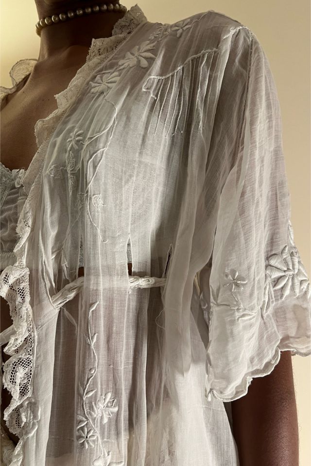 Edwardian Embroidered White Cotton Duster Selected By orange juice only. #1