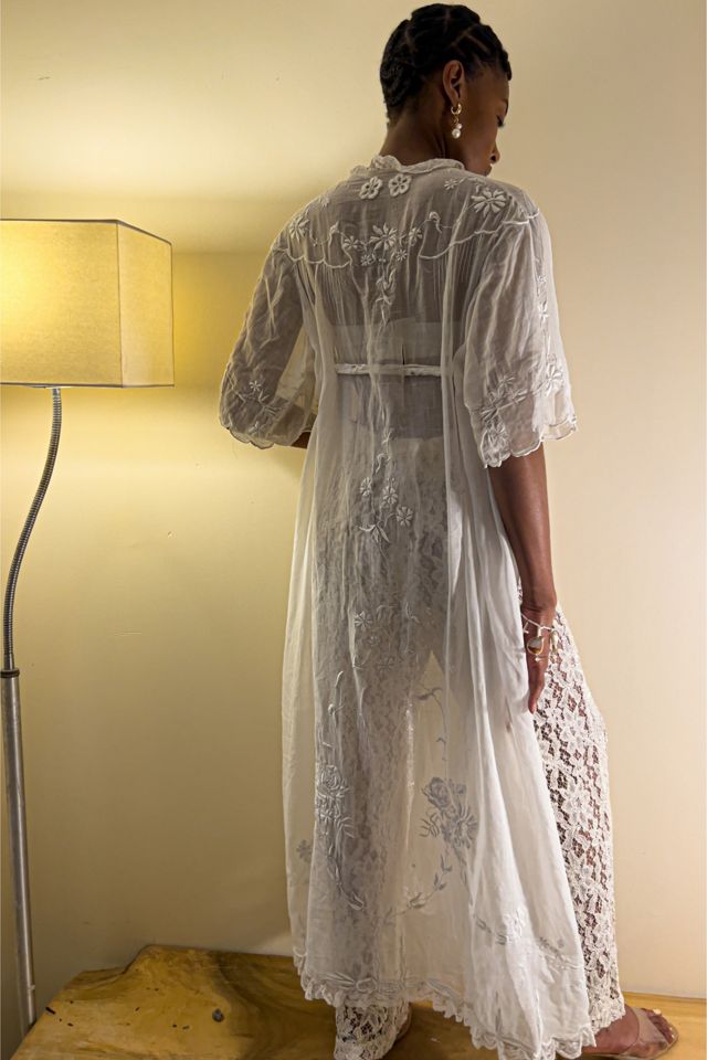 Edwardian Embroidered White Cotton Duster Selected By orange juice only. #3
