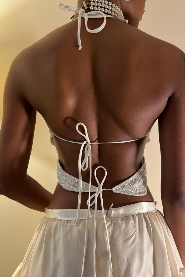 1980s White Sequin Butterfly Halter Top Selected By orange juice only. #1
