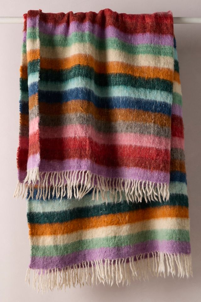 Rainbow Striped Wool Momo Blanket #1