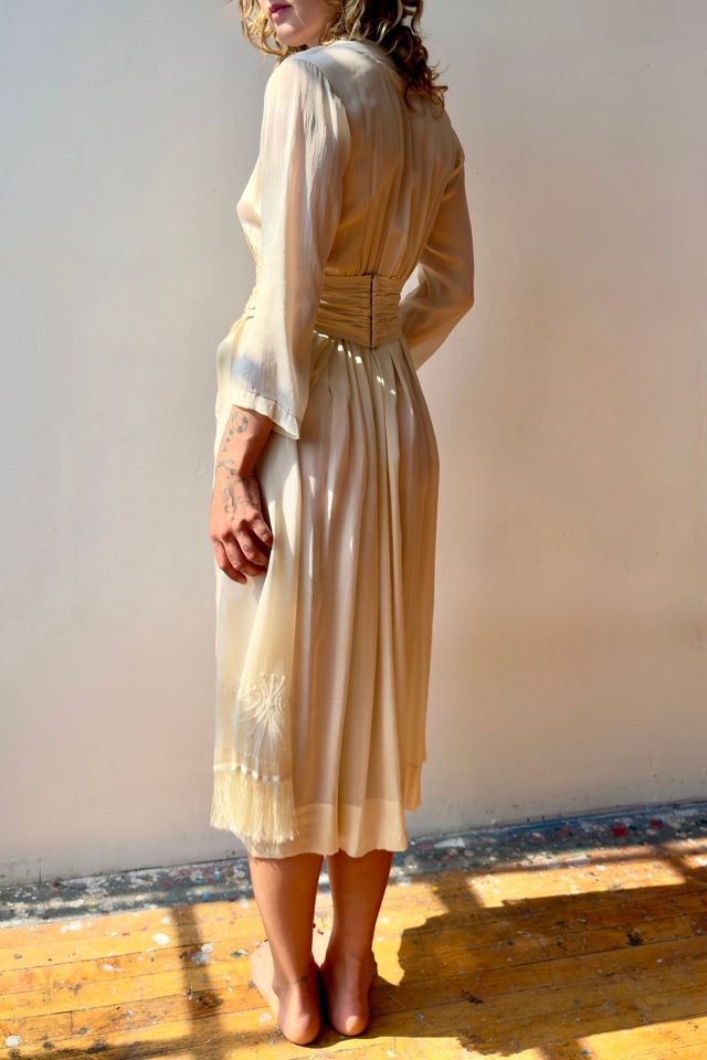 Antique 1920s Ivory Silk Beaded Dress with Detachable Belt Selected by Messy Jessy Vintage #2
