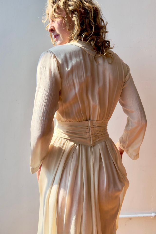 Antique 1920s Ivory Silk Beaded Dress with Detachable Belt Selected by Messy Jessy Vintage #3
