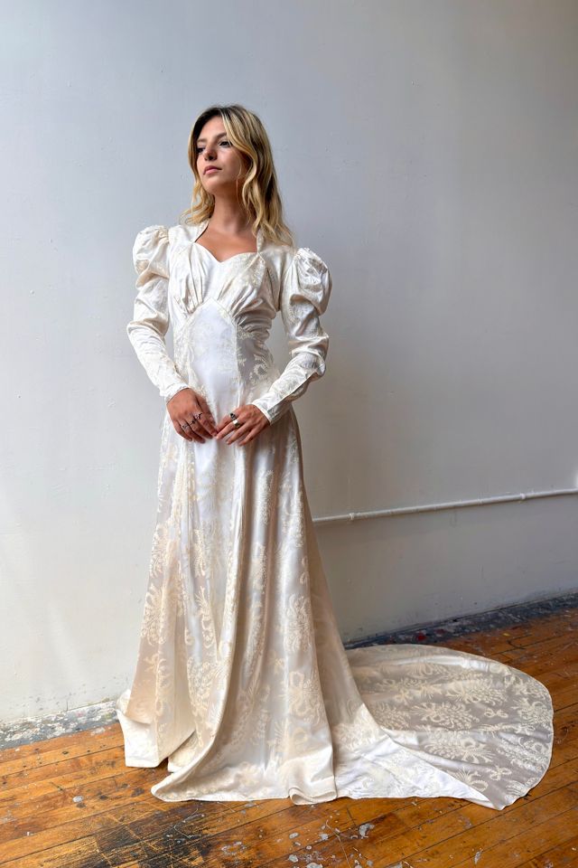Vintage 1940s Flocked Bias Cut Wedding Gown Selected by Messy Jessy Vintage #2