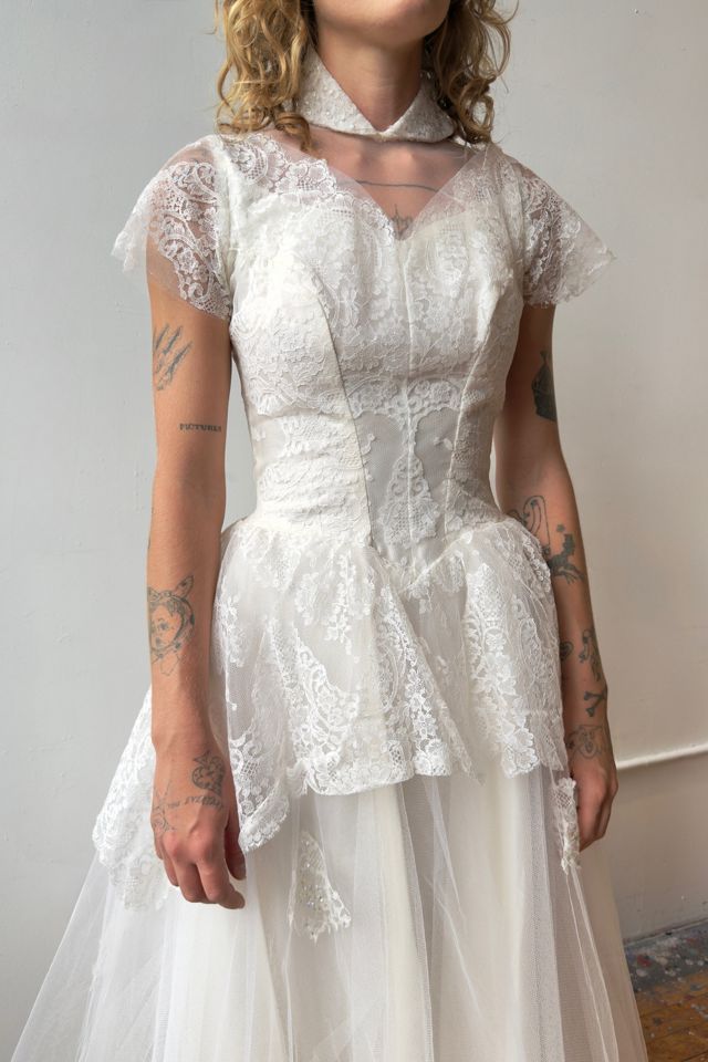 1950s Lace Collared Wedding Dress Selected by Messy Jessy Vintage #1
