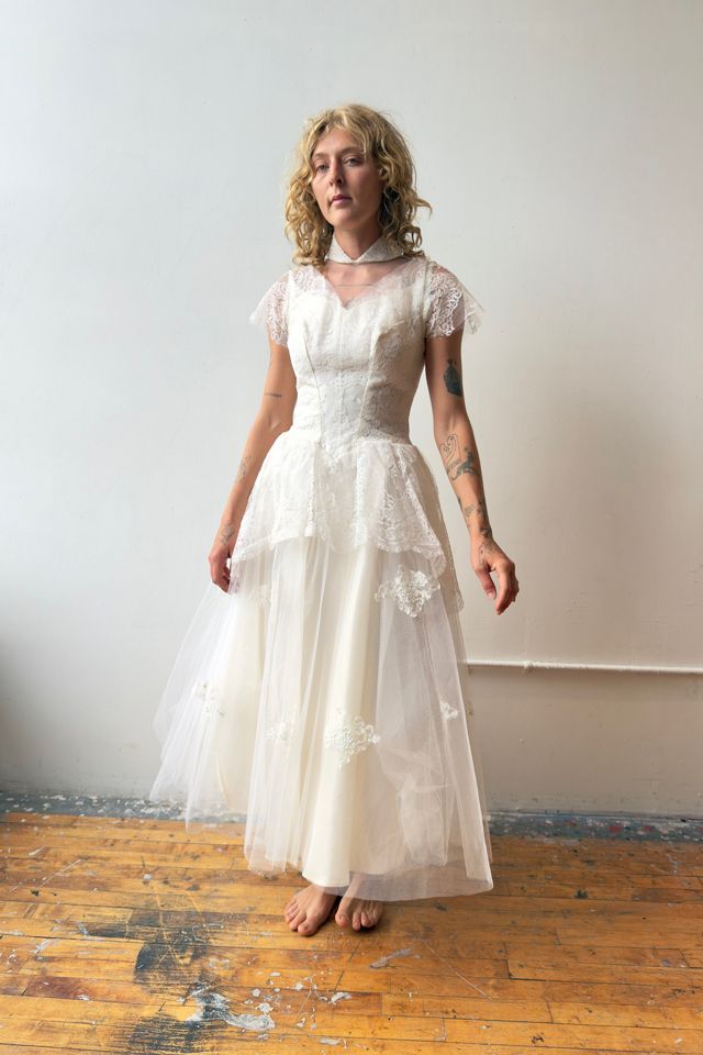 1950s Lace Collared Wedding Dress Selected by Messy Jessy Vintage #2
