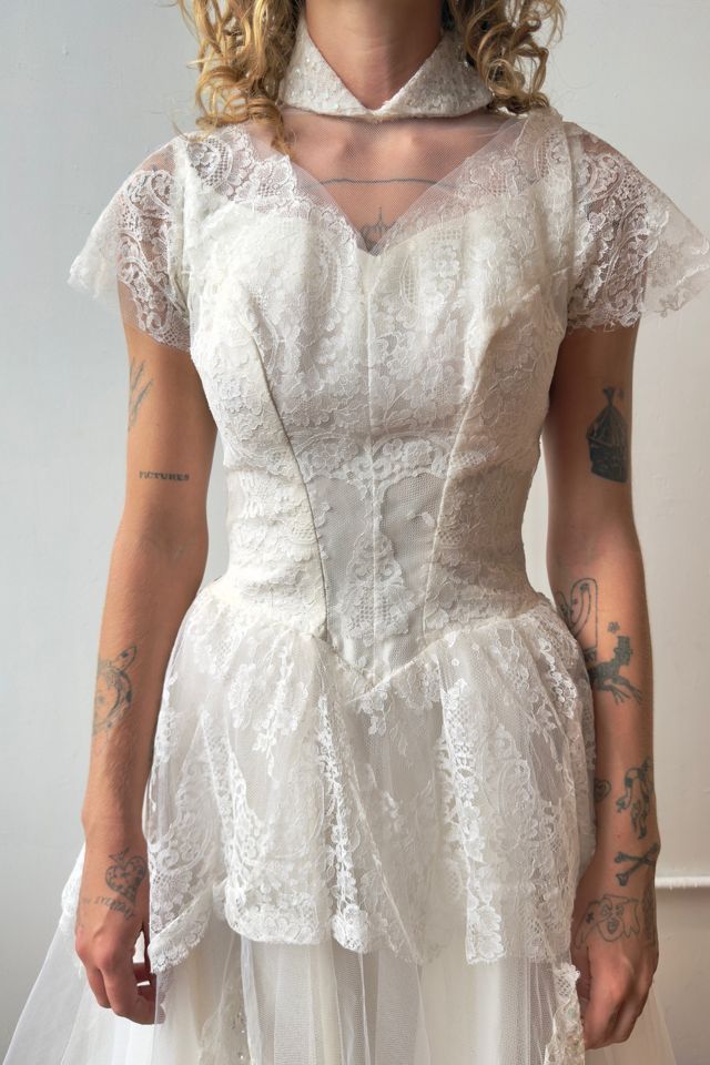 1950s Lace Collared Wedding Dress Selected by Messy Jessy Vintage #3