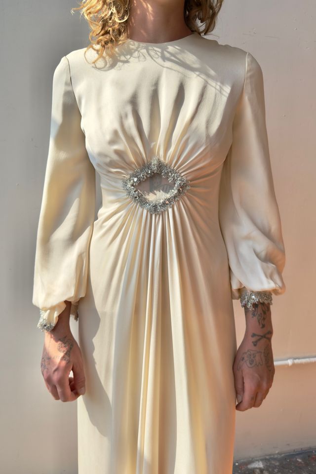 1960s Mesh Paneled Ivory Bridal Gown Selected by Messy Jessy Vintage #1