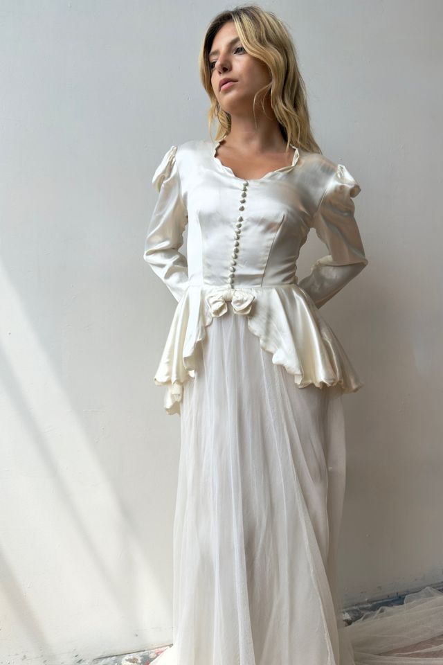 1940s Peplum Liquid Satin Wedding Dress Selected by Messy Jessy Vintage #1