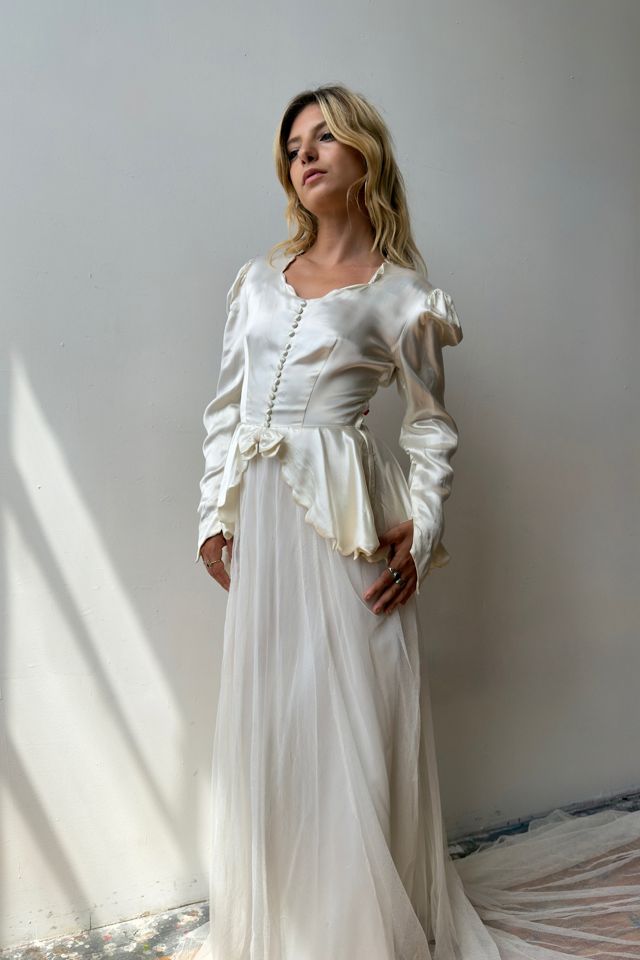 1940s Peplum Liquid Satin Wedding Dress Selected by Messy Jessy Vintage #2