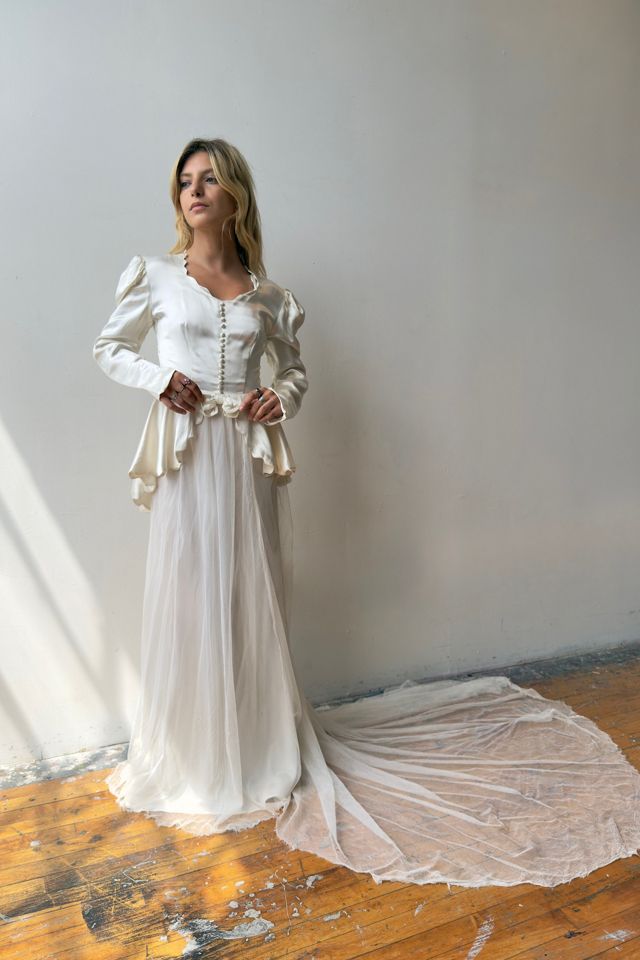 1940s Peplum Liquid Satin Wedding Dress Selected by Messy Jessy Vintage #3