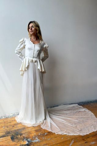 1940s Peplum Liquid Satin Wedding Dress Selected by Messy Jessy Vintage