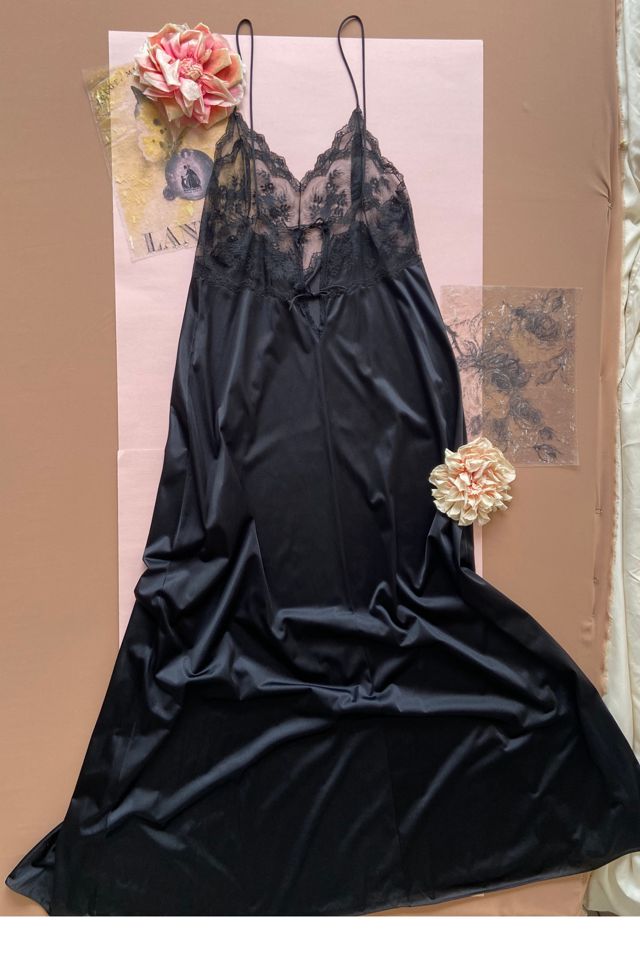 1990s Le FEMME by Vanity Fair Black Long Slip Dress with Lace Bodice Selected by A Stylish Life #1