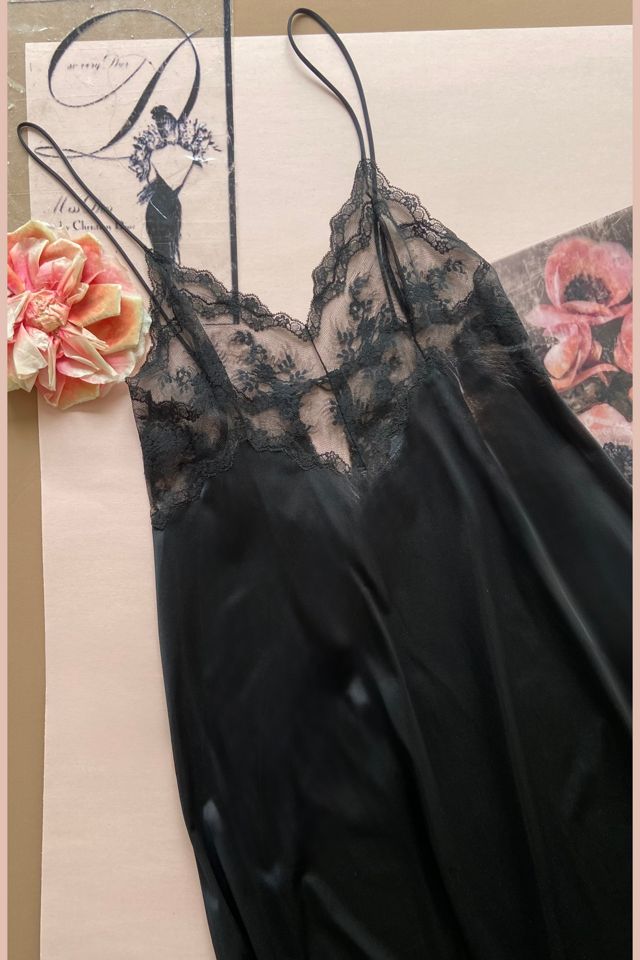 1990s Le FEMME by Vanity Fair Black Long Slip Dress with Lace Bodice Selected by A Stylish Life #2