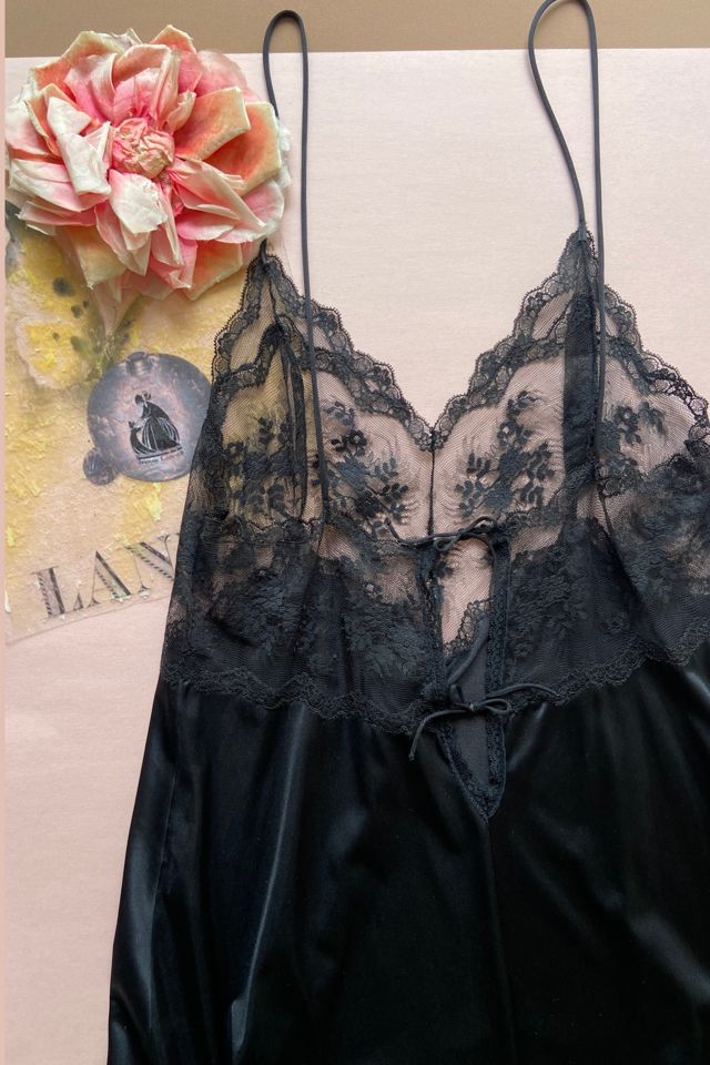 1990s Le FEMME by Vanity Fair Black Long Slip Dress with Lace Bodice Selected by A Stylish Life #3
