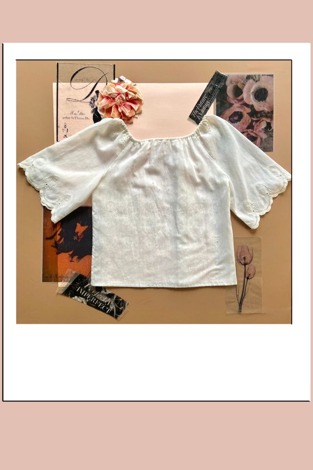 1970s White Embroidered Peasant Top Selected by A Stylish Life #1