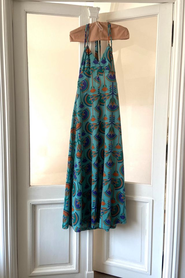1970s Art Nouveau Printed Wool Jersey Halter Dress Selected by A Stylish Life #1