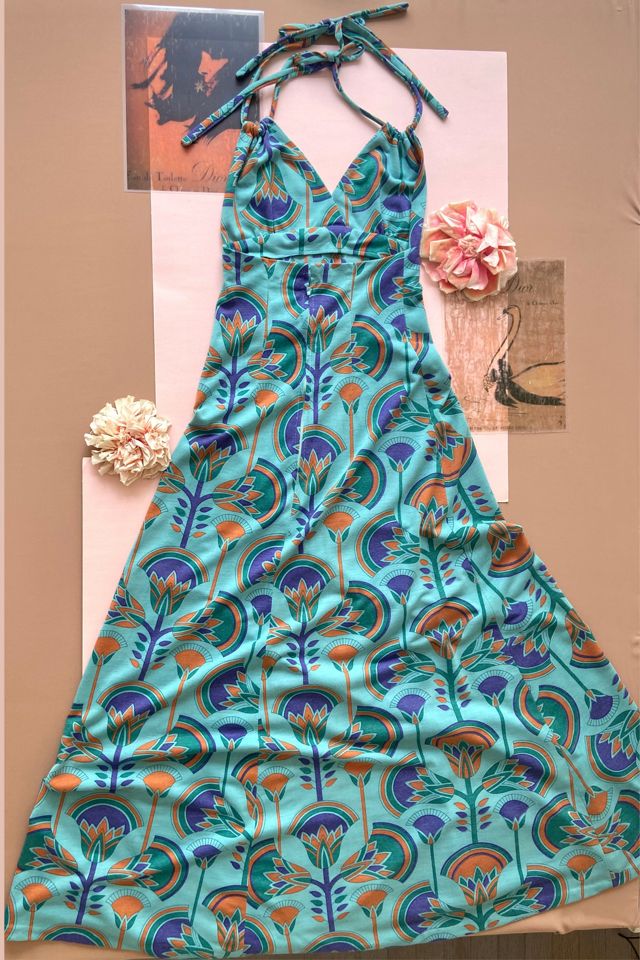 1970s Art Nouveau Printed Wool Jersey Halter Dress Selected by A Stylish Life #2
