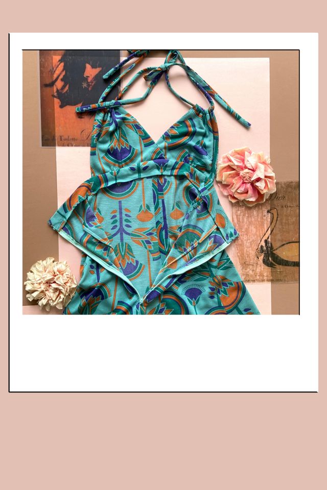 1970s Art Nouveau Printed Wool Jersey Halter Dress Selected by A Stylish Life #3