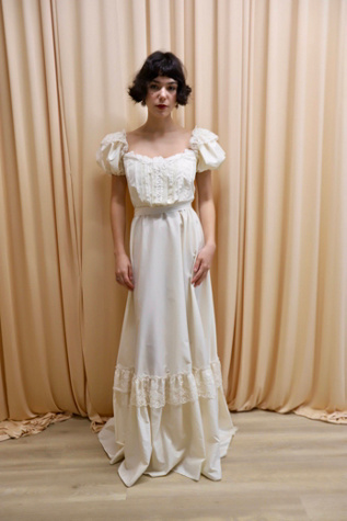 1980s Redesigned Puff Sleeve Square Neck Gown Selected by Allegra Vintij