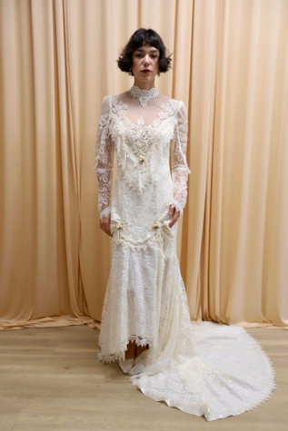 1970s Victorian-Inspired Lace Trim Gown with Train Selected by Allegra Vintij