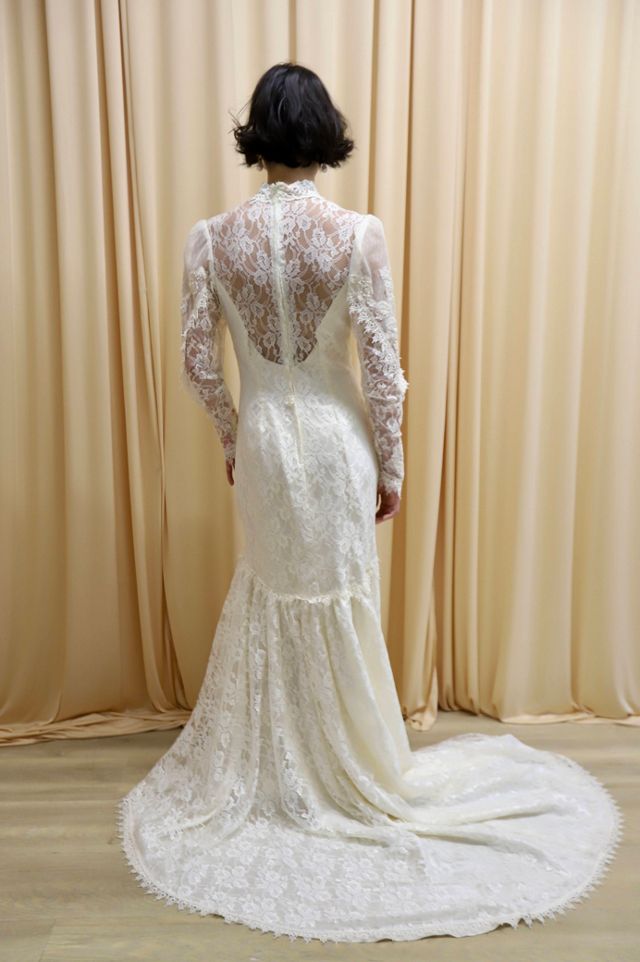 1970s Victorian-Inspired Lace Trim Gown with Train Selected by Allegra Vintij #2