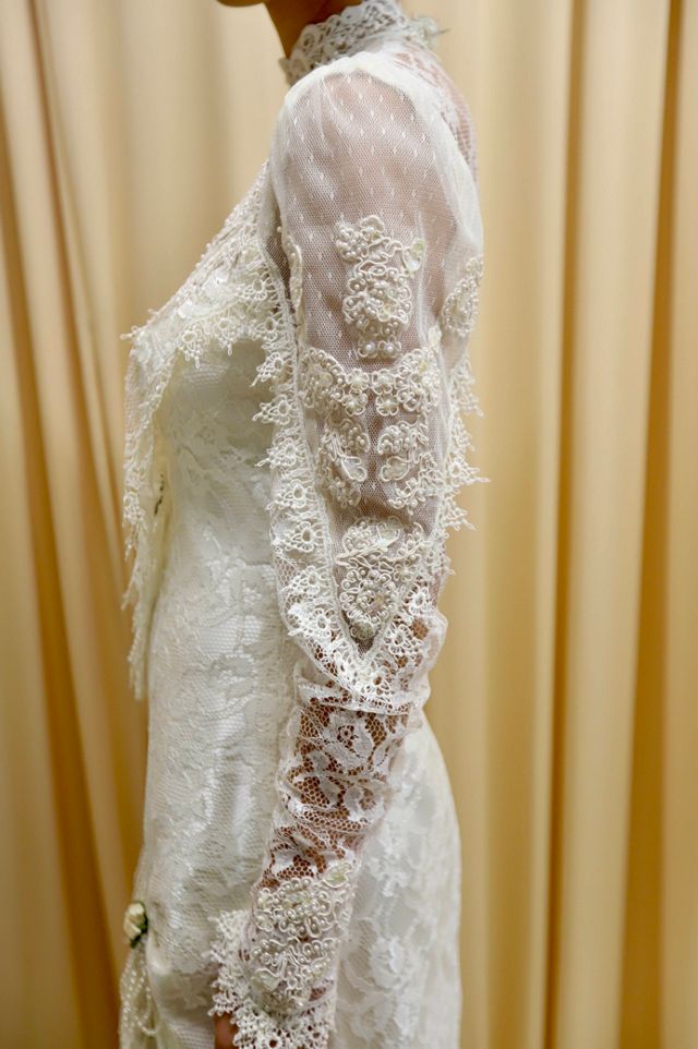 1970s Victorian-Inspired Lace Trim Gown with Train Selected by Allegra Vintij #3