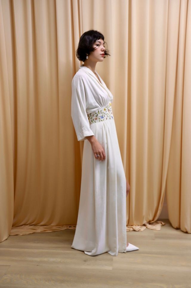 1940s Floral Velvet Robe with Silk Lining Selected by Allegra Vintij #1