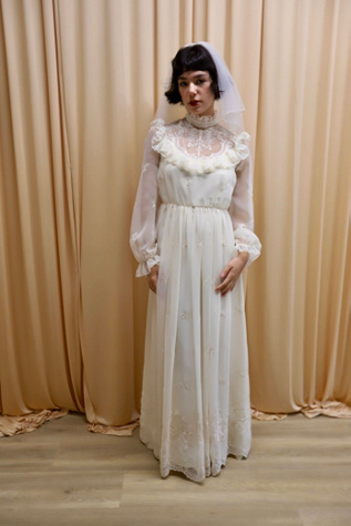1970s Long Sleeve Chiffon Prairie Dress Selected by Allegra Vintij