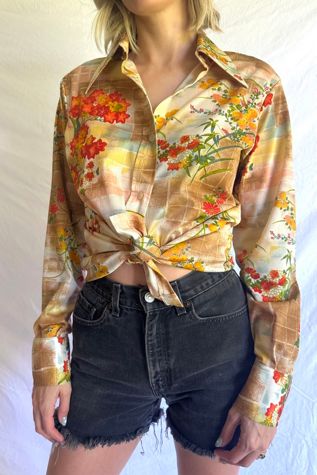 Vintage 1970s Fall Foliage Button Up Shirt Selected by Grievous Angel Vintage