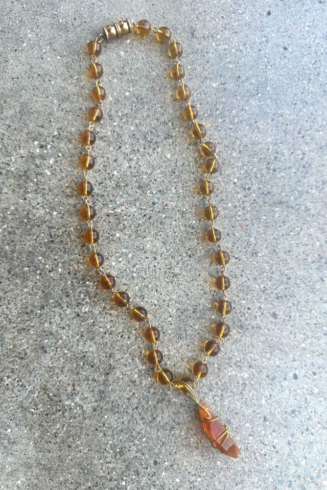 Vintage Amber Beaded and Wire Wrapped Necklace Selected by Grievous Angel Vintage #1
