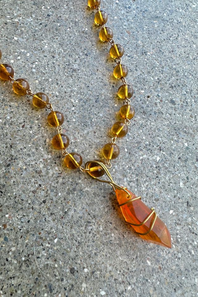 Vintage Amber Beaded and Wire Wrapped Necklace Selected by Grievous Angel Vintage #2