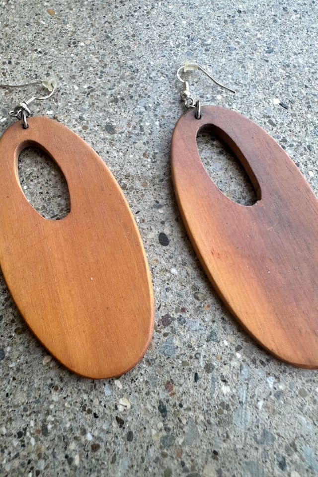 Vintage Wooden Mod Oval Earrings Selected by Grievous Angel Vintage #1