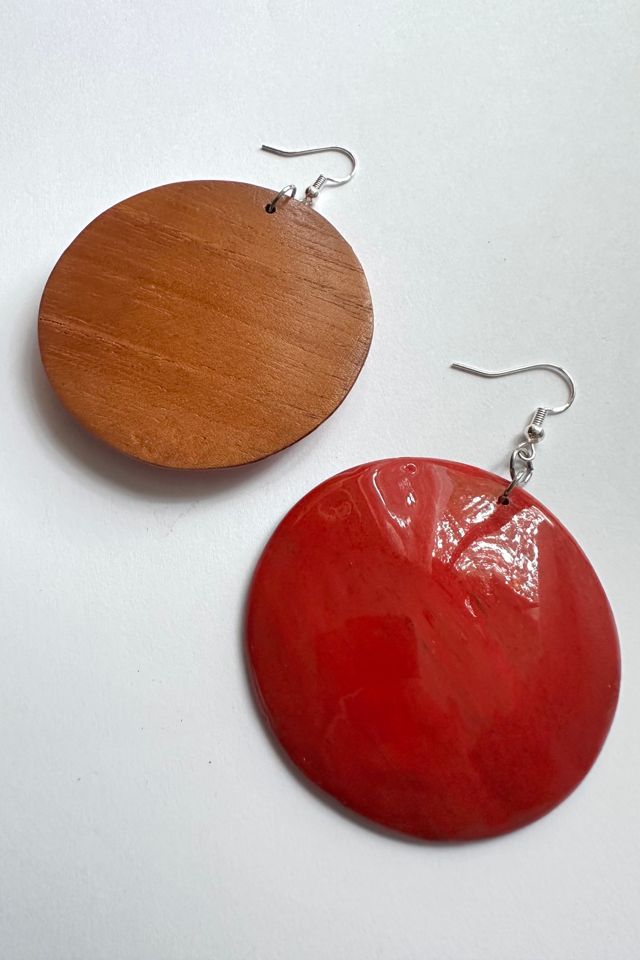 Vintage Painted Wooden Disc Earrings Selected by Grievous Angel Vintage #1