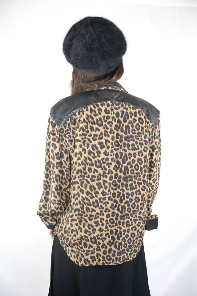 Vintage Leopard Print Leather Accent Silk Button Down Selected By Moons + Junes Vintage #1