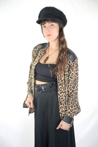 Vintage Leopard Print Leather Accent Silk Button Down Selected By Moons + Junes Vintage