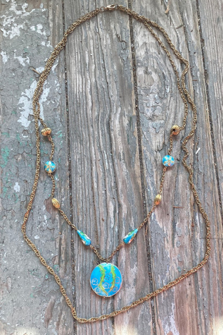 Vintage Y2K Cloisonne and Gold Tone Chain Necklace Selected by Cherry