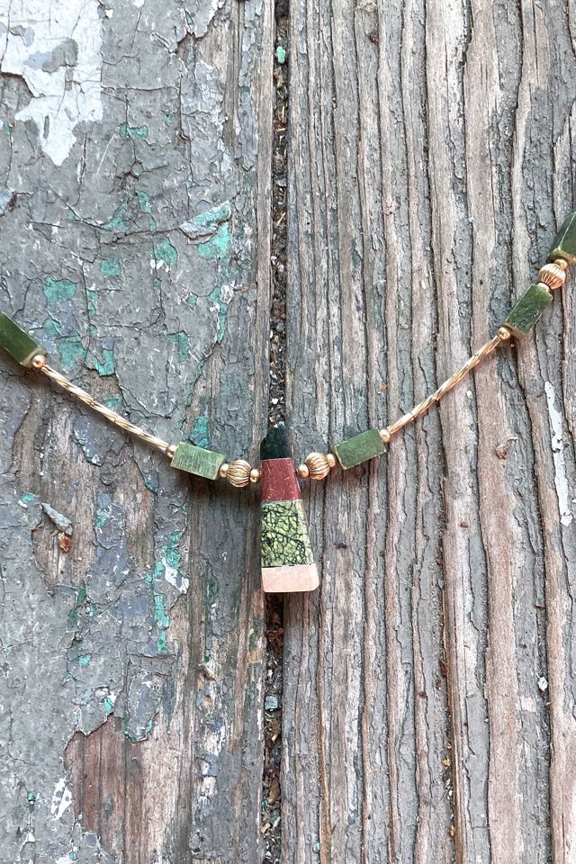 Handmade 1970s Liquid Gold and Green Aventurine Necklace Selected by Cherry #1