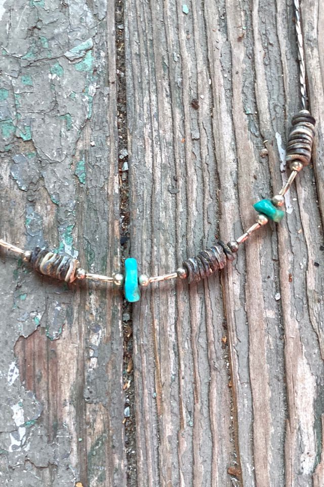 Handmade 1970s Liquid Silver and Turquoise Beaded Necklace Selected by Cherry #1