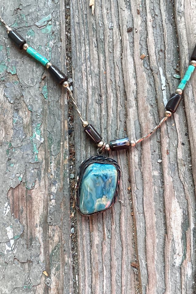 Handmade 1970s Liquid Silver Turquoise Beaded Necklace Selected by Cherry #1