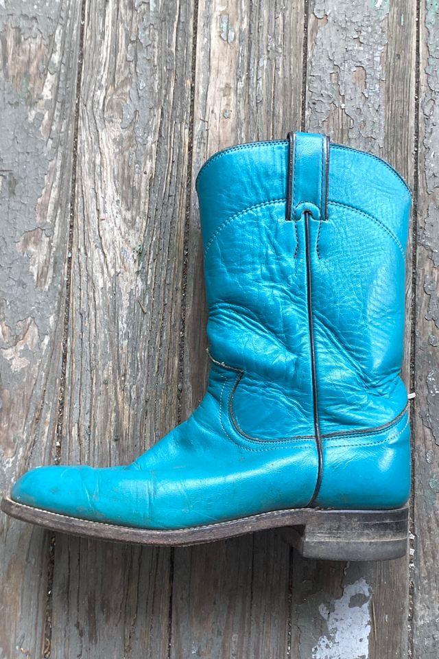 Vintage 1970s Teal Justin Cowboy Boots Selected by Cherry #1