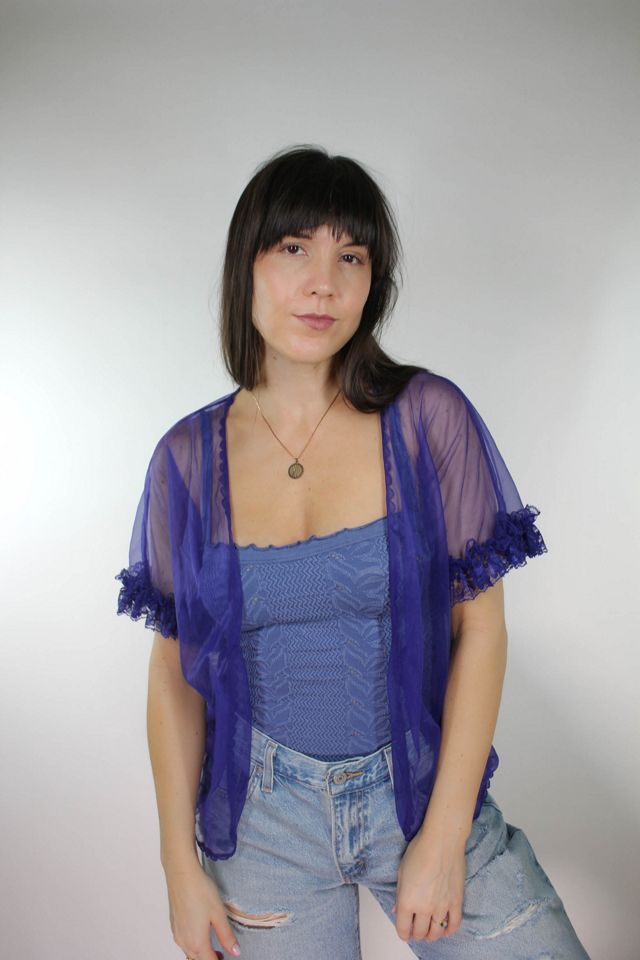 Deadstock Vintage Sheer Indigo Ruffle Intimates Cardi Selected By Moons + Junes Vintage #1