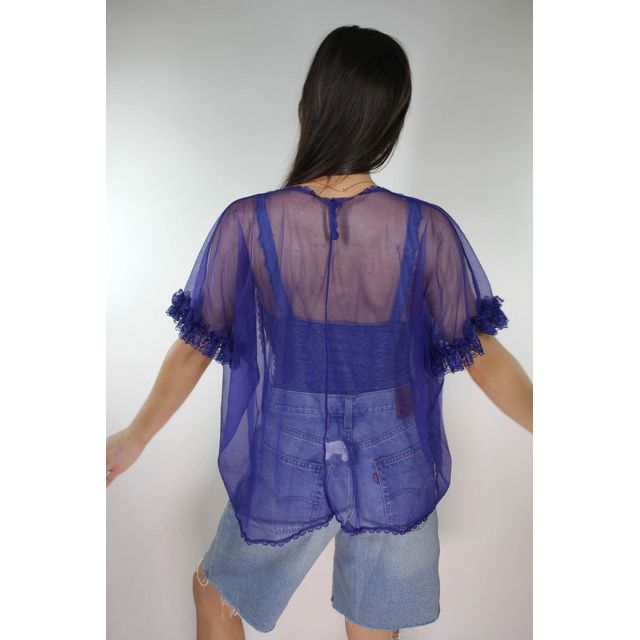 Deadstock Vintage Sheer Indigo Ruffle Intimates Cardi Selected By Moons + Junes Vintage #3