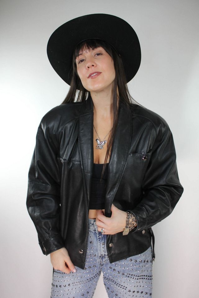 1980s Studded Black Soft Leather Belted Jacket Selected By Moons + Junes Vintage #3