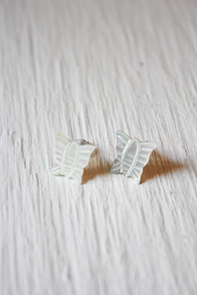 Vintage Mother of Pearl Butterfly Stud Earrings Selected By Moons + Junes Vintage #3