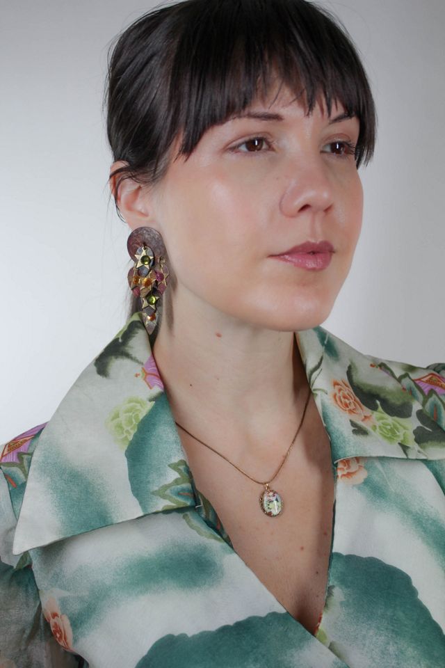 Vintage Artisan Copper Rhinestone Star Dangle Earrings Selected By Moons + Junes Vintage #1