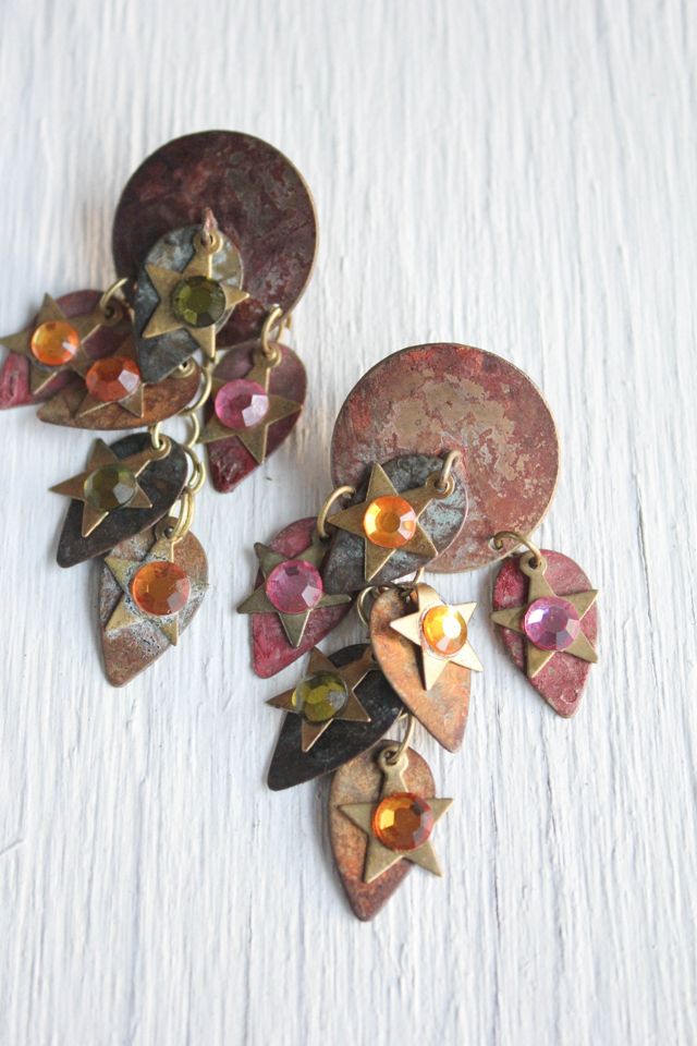 Vintage Artisan Copper Rhinestone Star Dangle Earrings Selected By Moons + Junes Vintage #2