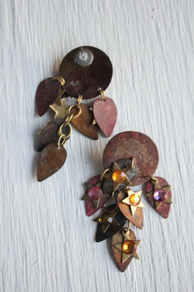 Vintage Artisan Copper Rhinestone Star Dangle Earrings Selected By Moons + Junes Vintage #3