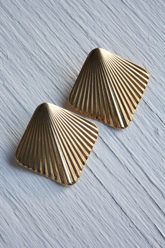Vintage Gold Art Deco Fan Stud Earrings Selected By Moons + Junes Vintage #3